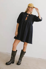 Tori Peplum Mini Dress in Dark Wash