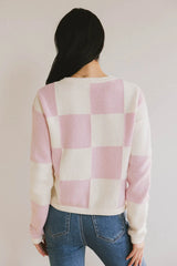 Sia Checkered Cardigan in Pink