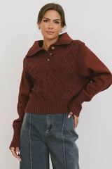 Irene Cable Knit Sweater in Burgundy