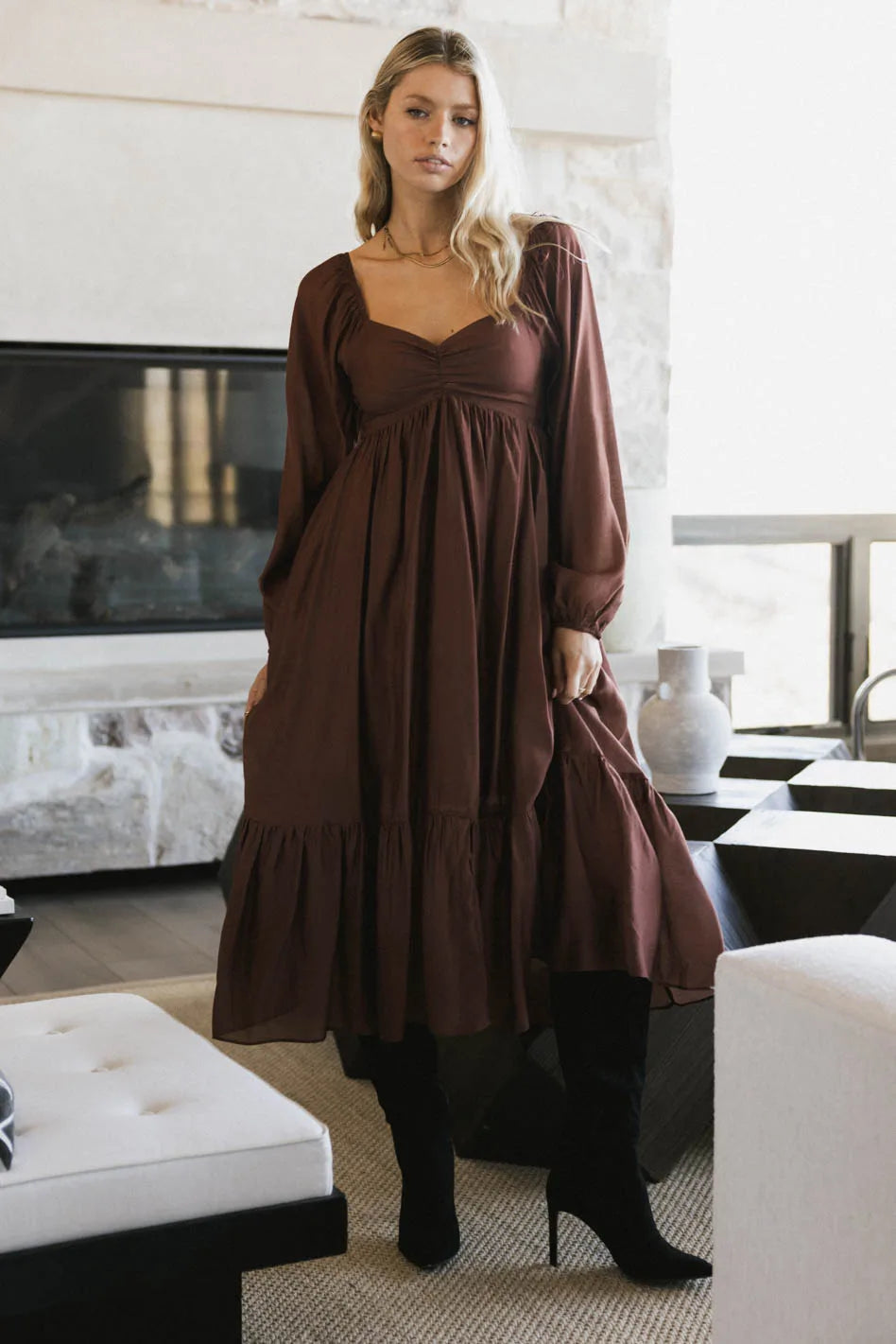 Rael Midi Dress in Brown