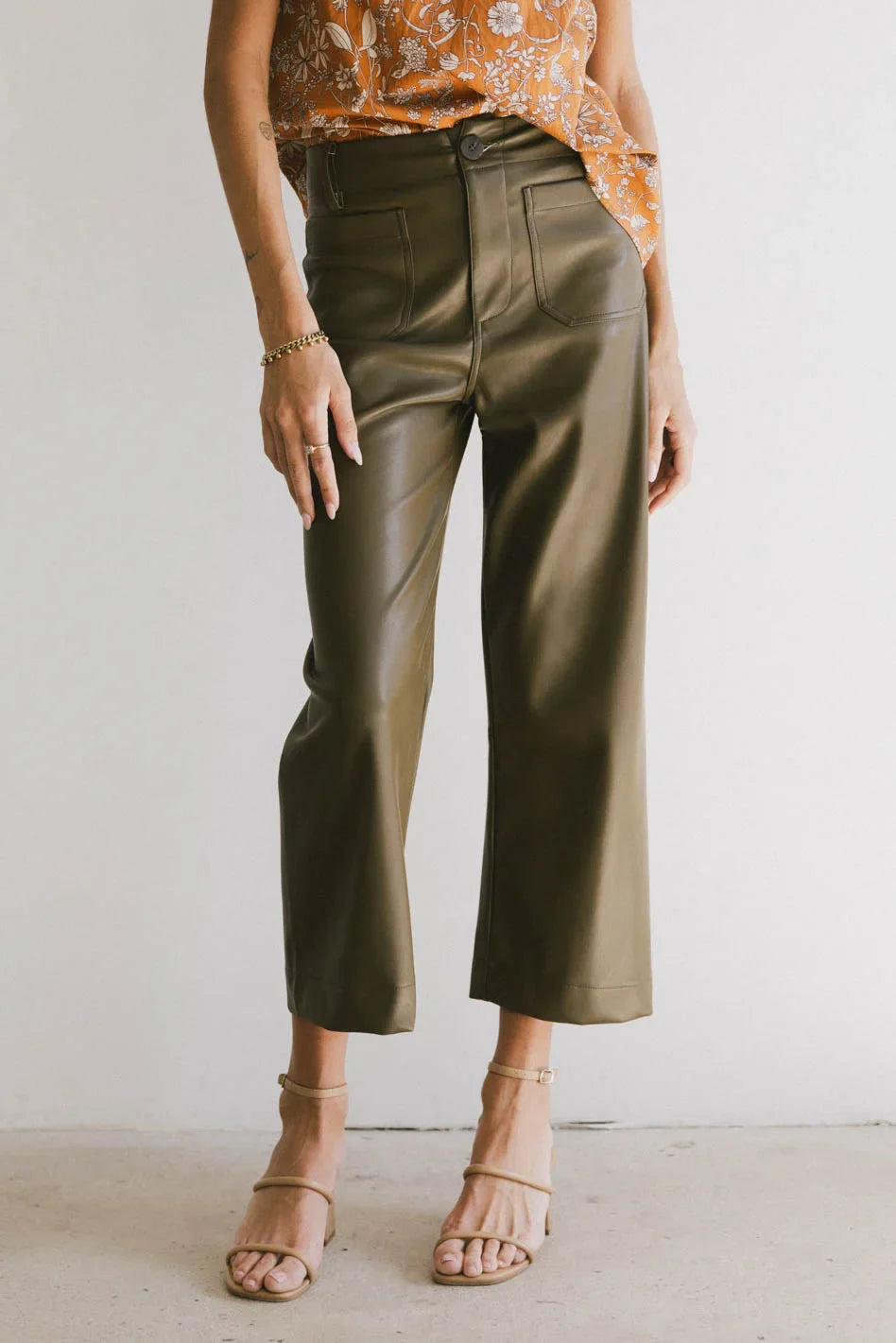 Sadie Wide Leg Pants in Olive Leather - FINAL SALE