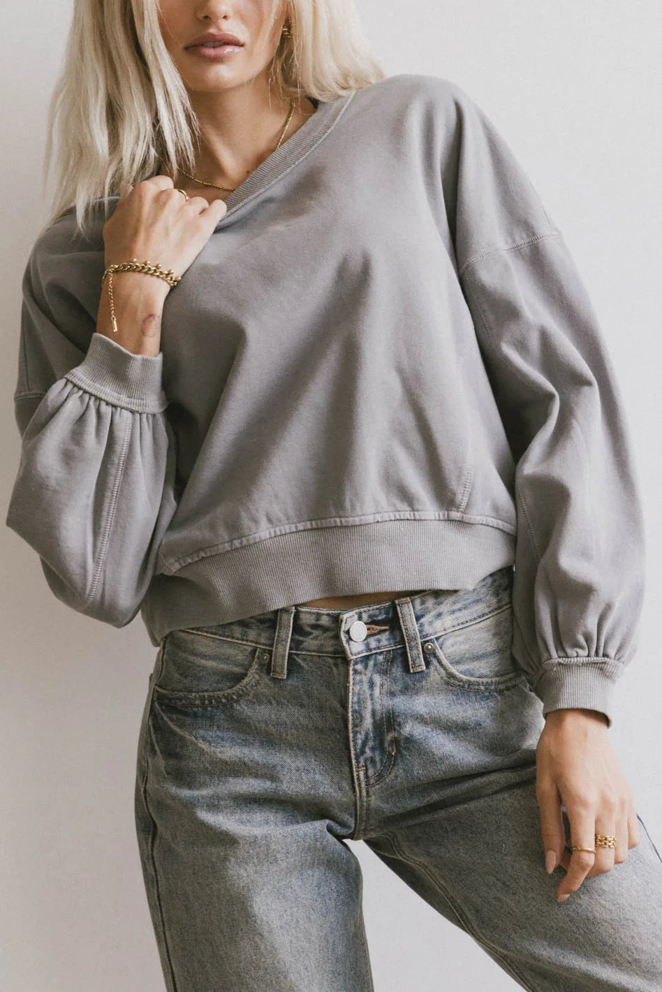 Sutton Exposed Seam Crewneck in Grey