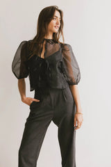 Zuri Sheer Tie Blouse in Black - FINAL SALE