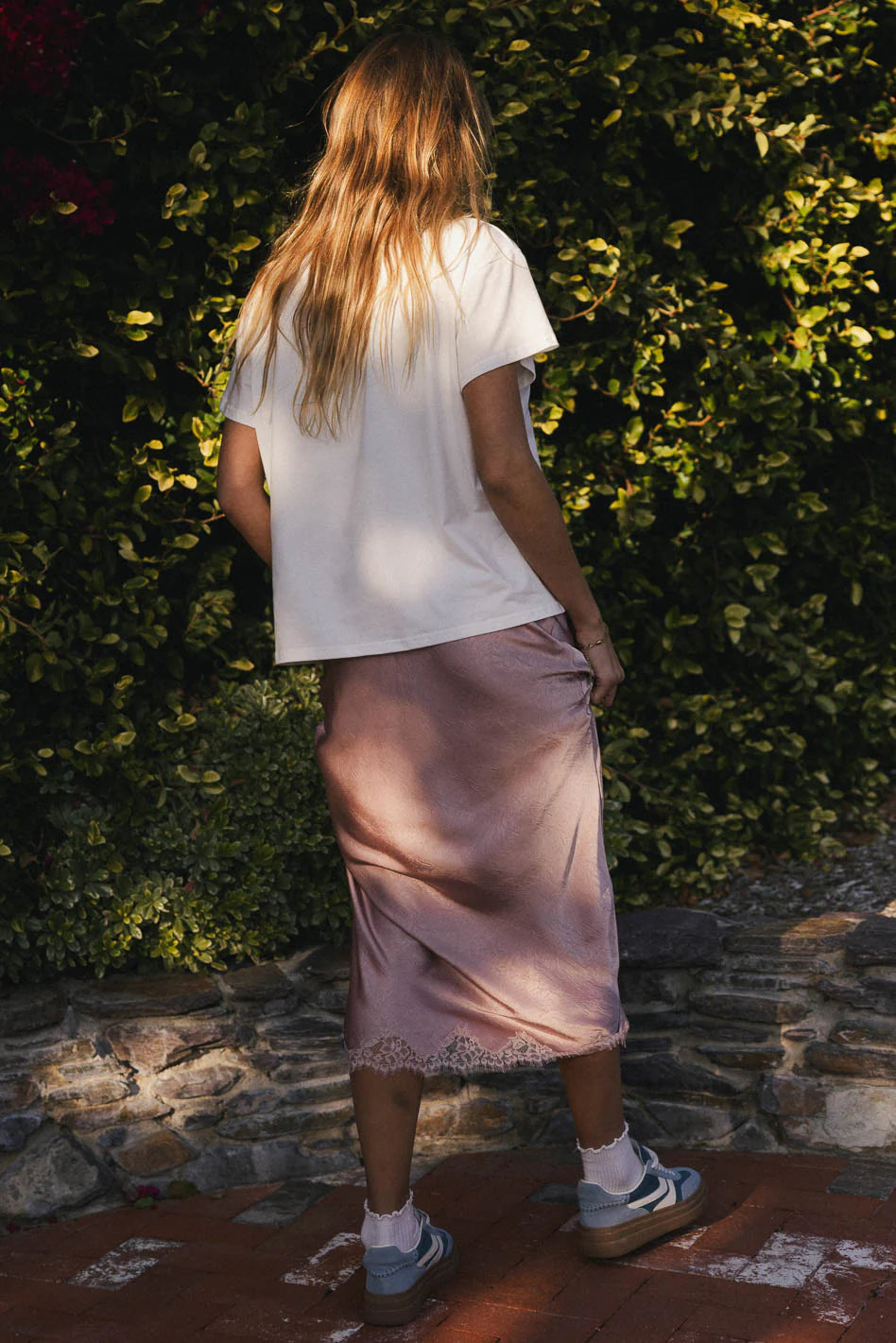 Beau Lace Trim Midi Skirt in Mauve