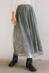 Grace Floral Tulle Skirt in Teal