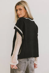 Hazel Embroidered Sweater Top in Black