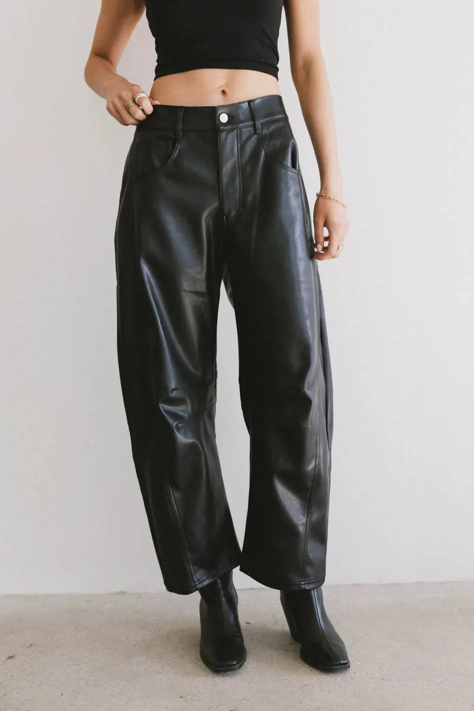 Taron Vegan Leather Barrel Jeans