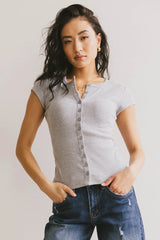 Vestia Button Up Tee in Grey