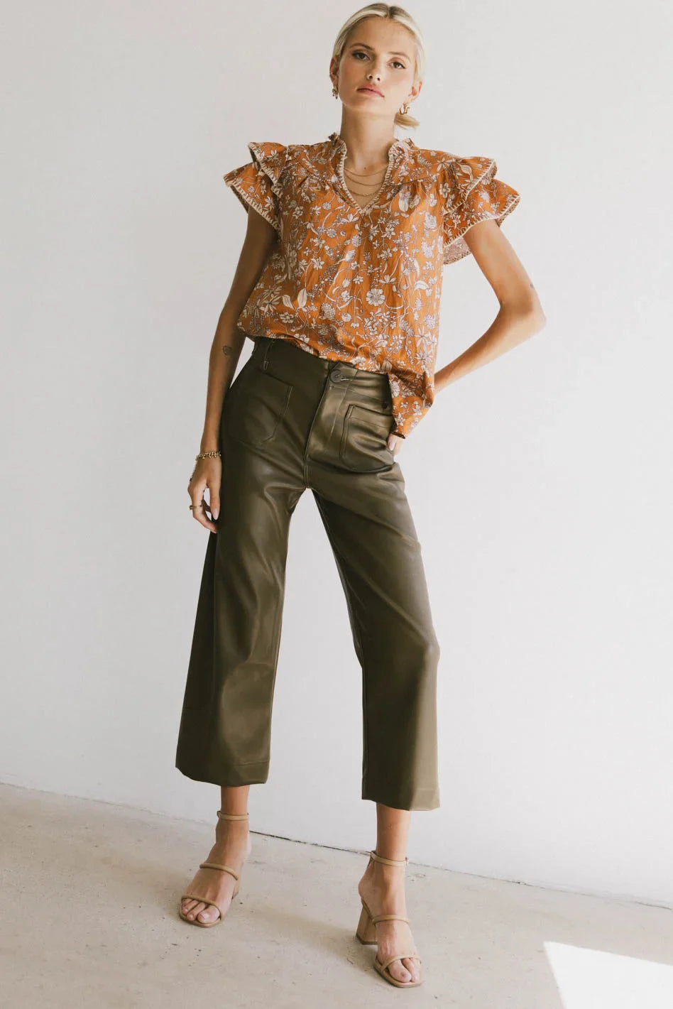 Rikki Printed Blouse in Camel - FINAL SALE