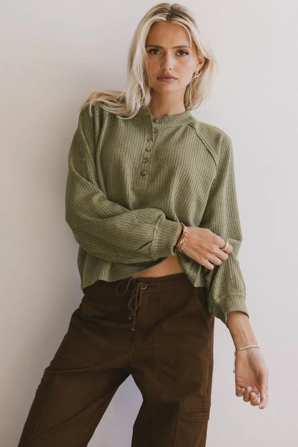 Kami Henley Top in Olive - FINAL SALE