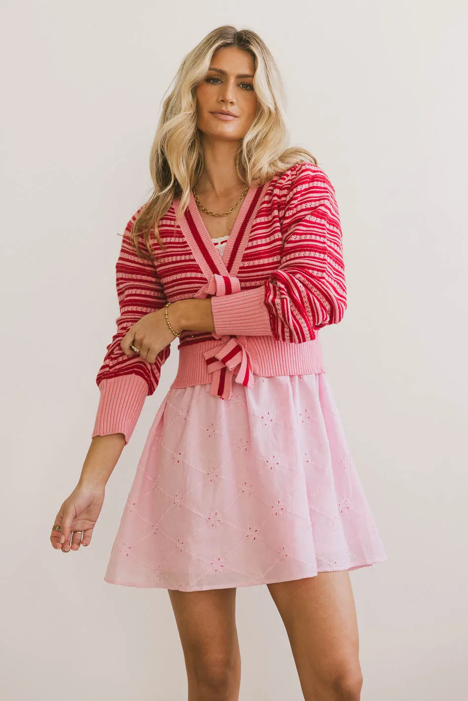 Kiara Striped Cardigan in Pink