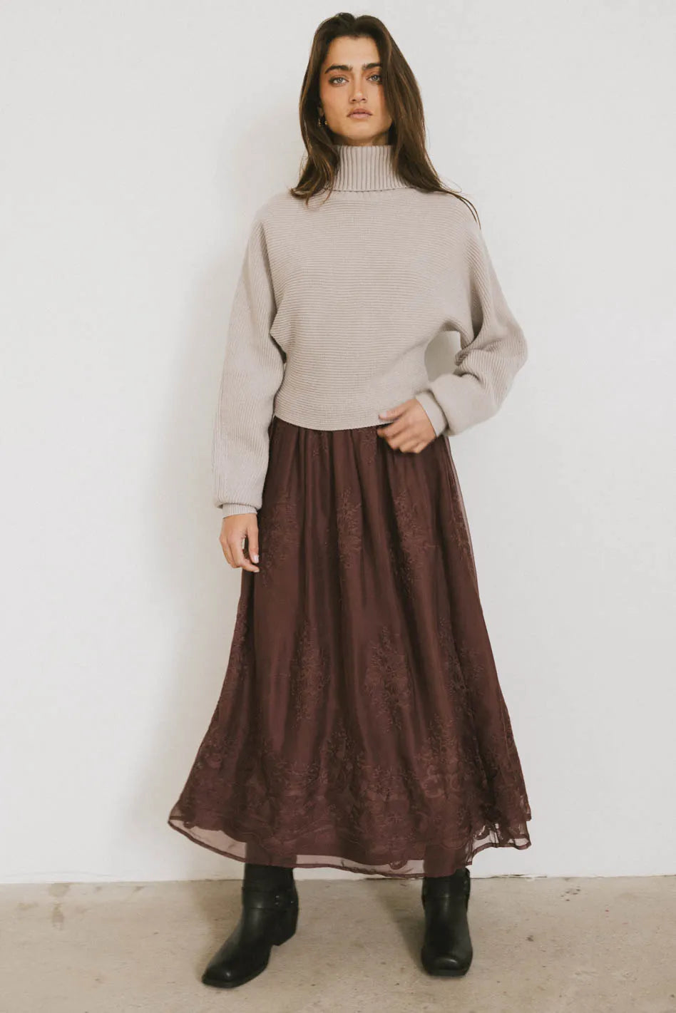 Grace Floral Tulle Skirt in Maroon