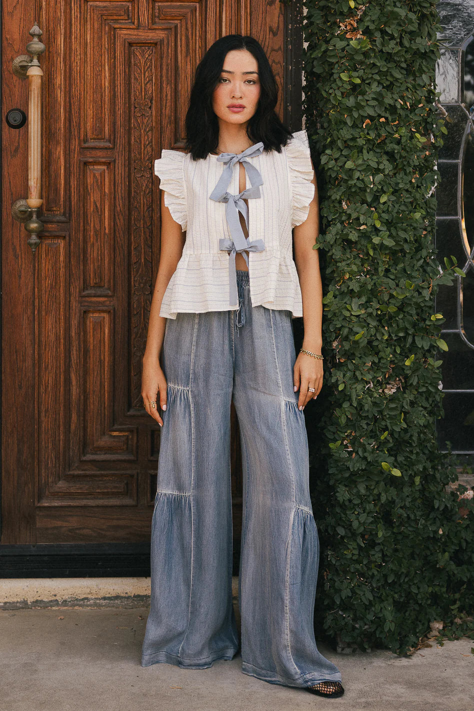 Kadie Tie Front Blouse in Blue