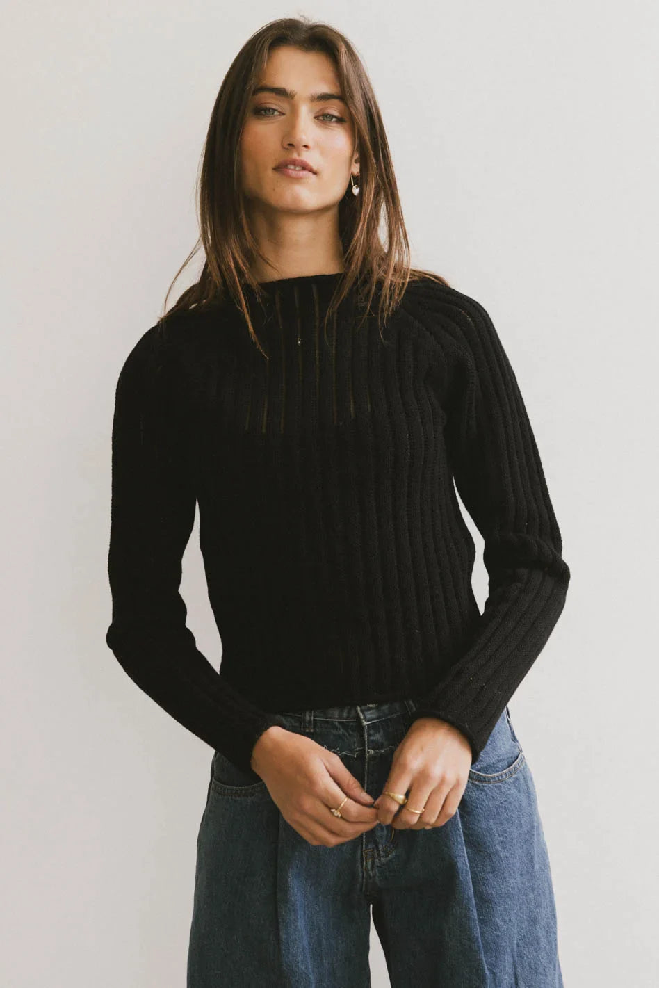 Ruby Striped Sheer Sweater in Black