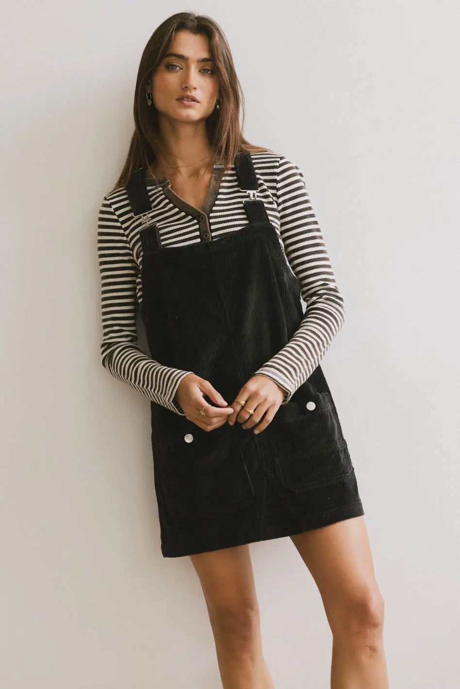 Reid Corduroy Overall Dress in Black