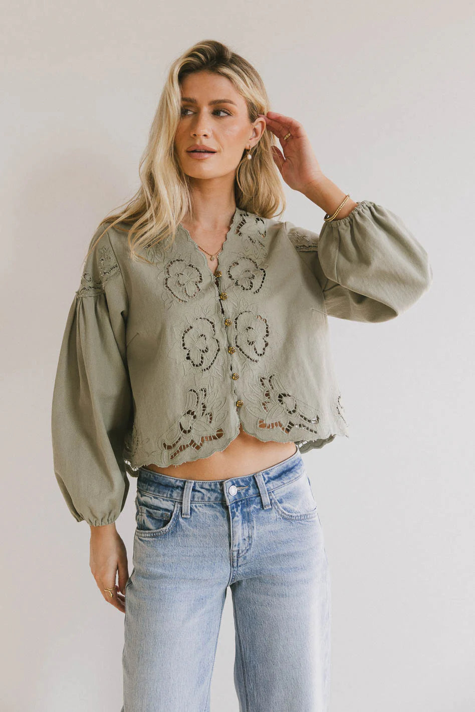 Violet Embroidered Blouse in Sage