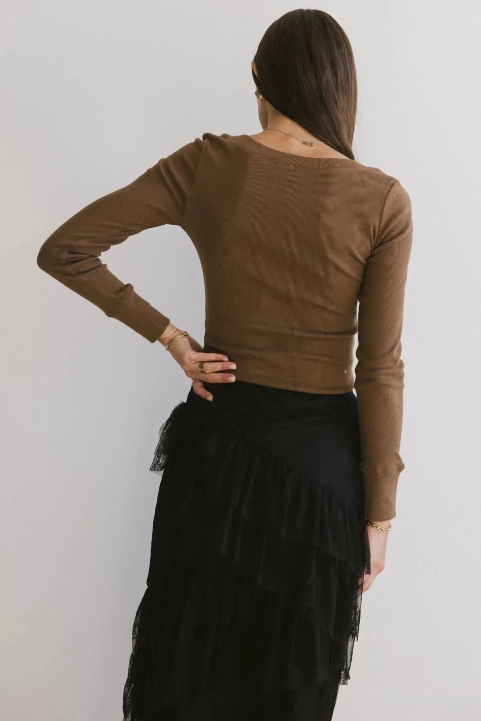 Tylar Scoop Neck Top in Brown