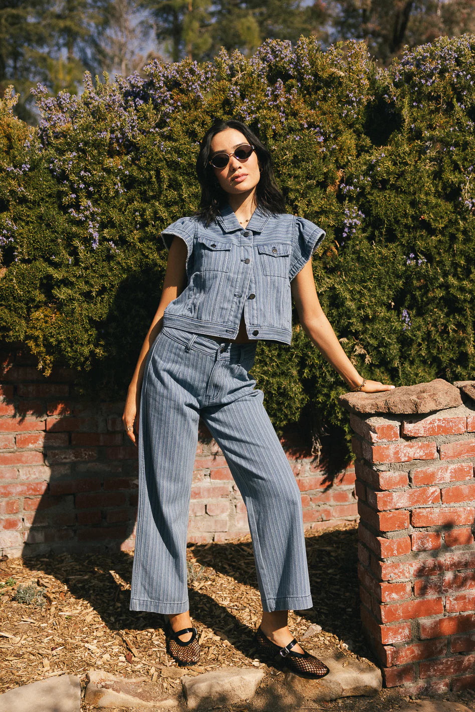 Jennie Denim Striped Wide Leg Jeans