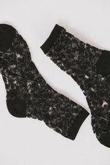 Semi Sheer Floral Socks in Black