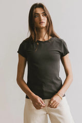 Opal Ribbed Tee in Charcoal