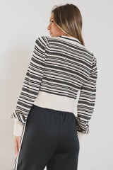 Kiara Striped Cardigan in Oatmeal