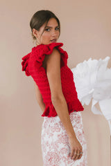 Shelly Ruffled Sweater in Red