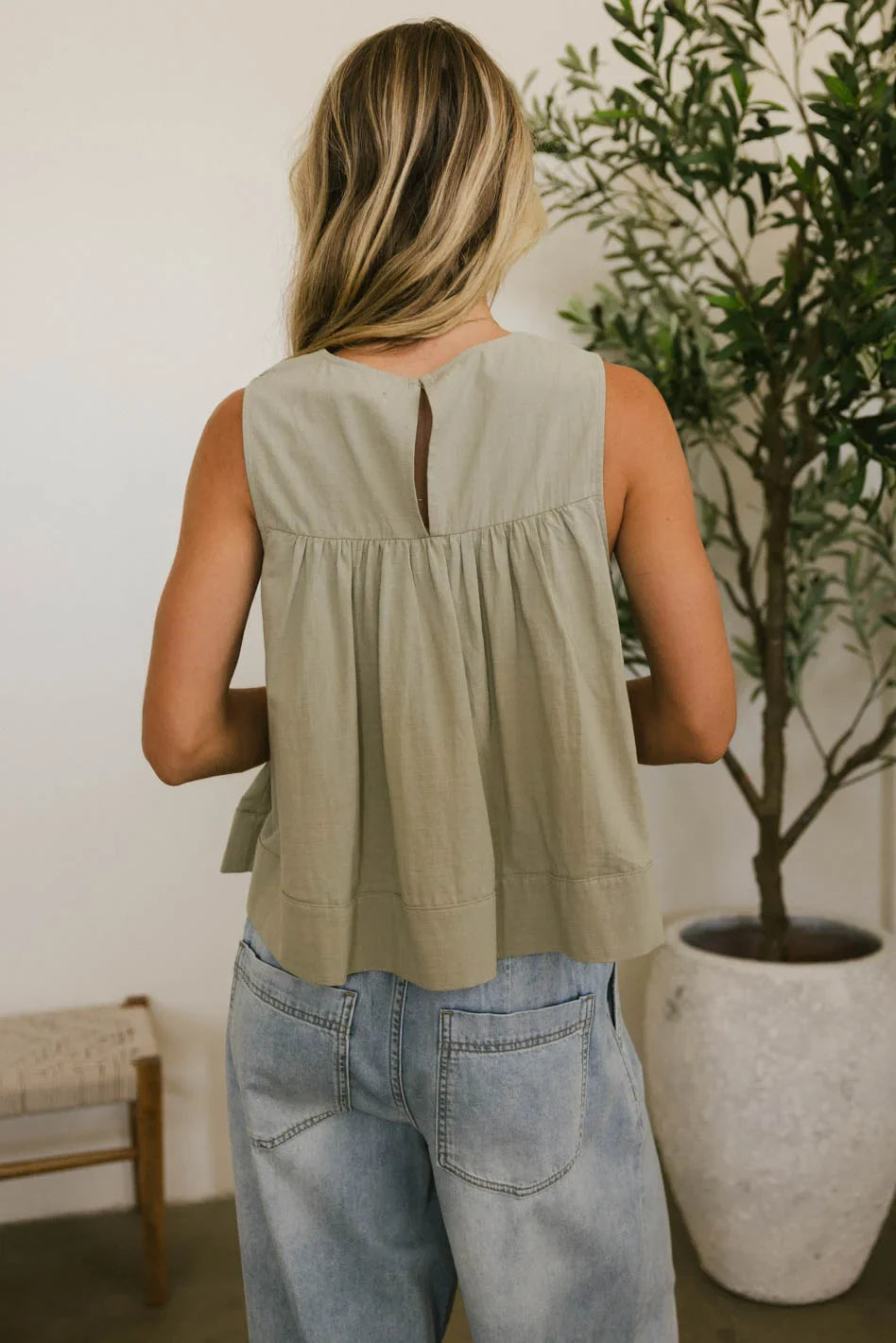 Ida Pleated Blouse in Olive