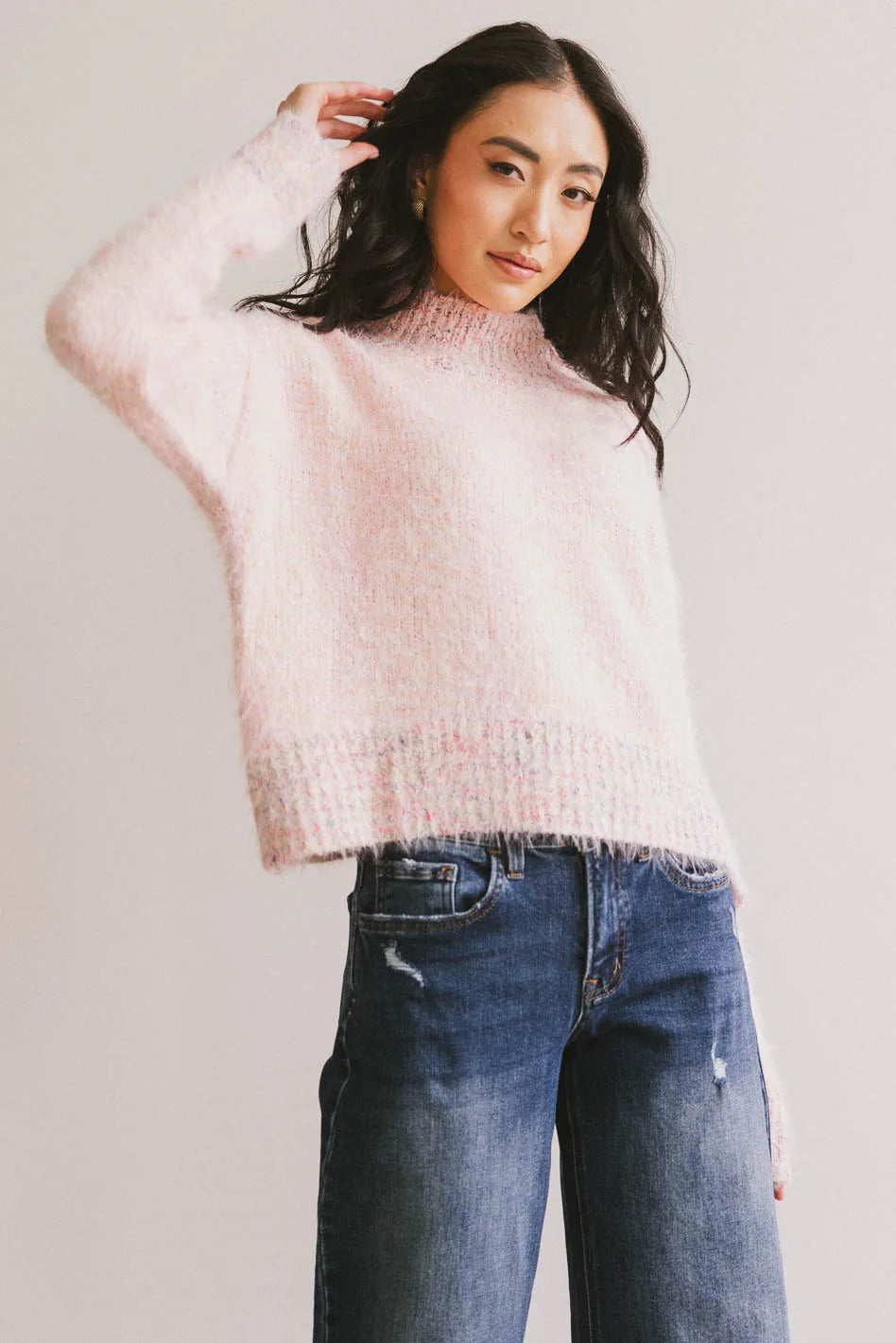 Carla Fuzzy Knit Sweater in Pink