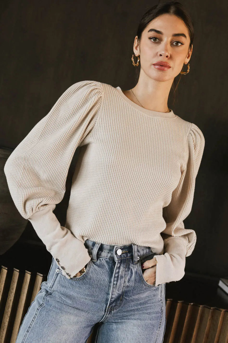 Lettie Waffle Knit Top in Cream