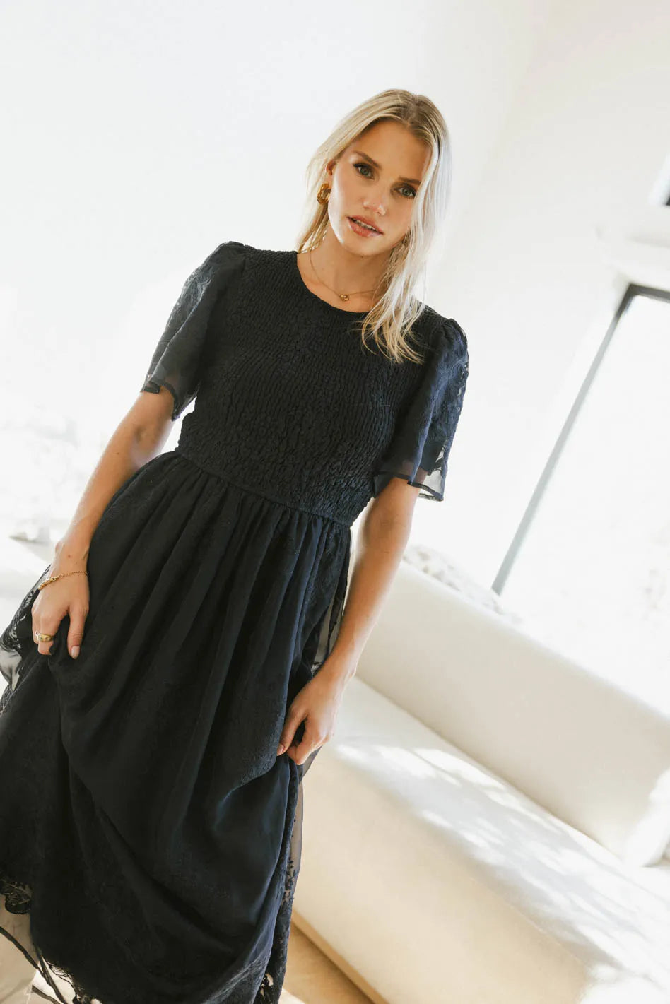 Alora Embroidered Dress in Navy