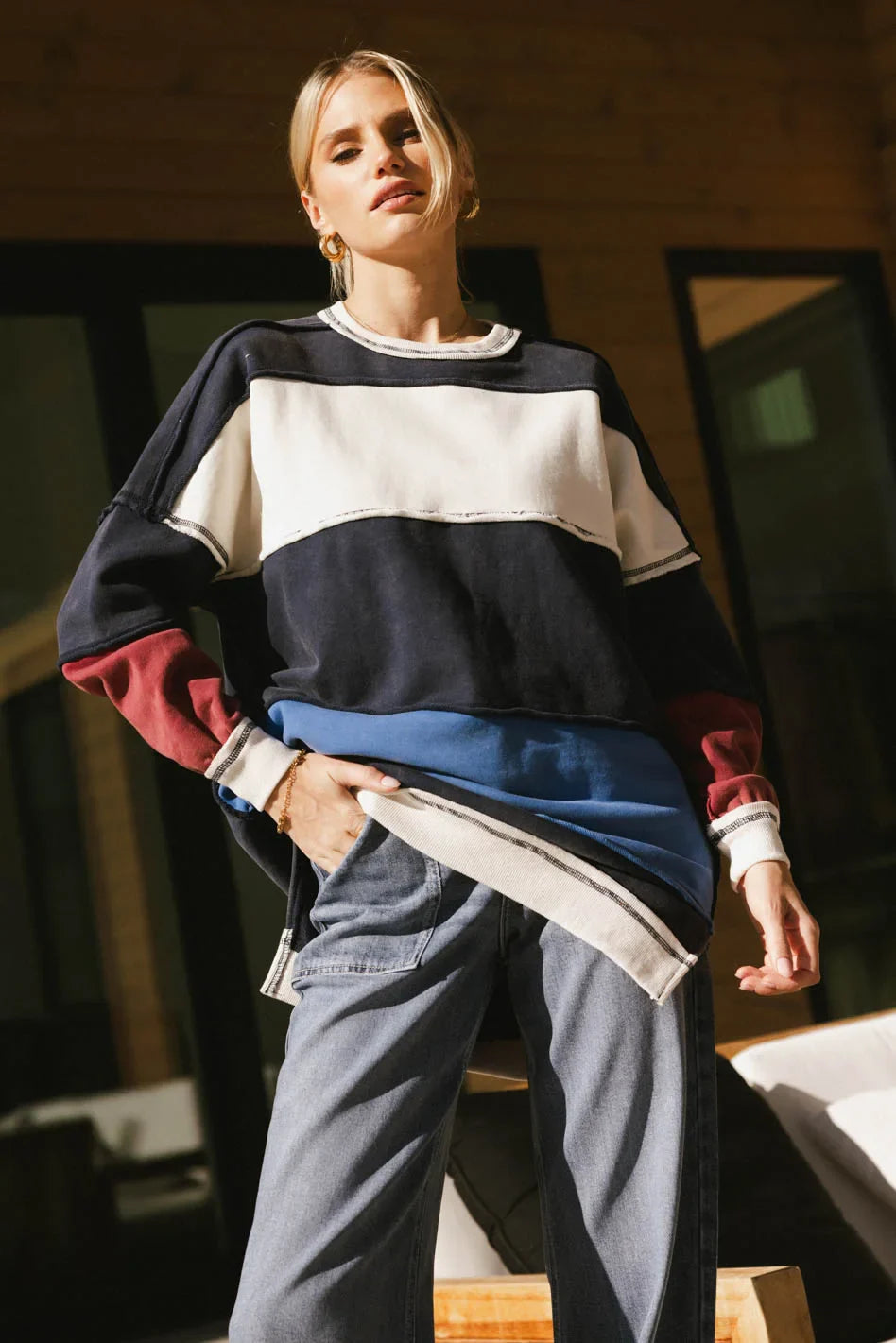 Play On Striped Crewneck