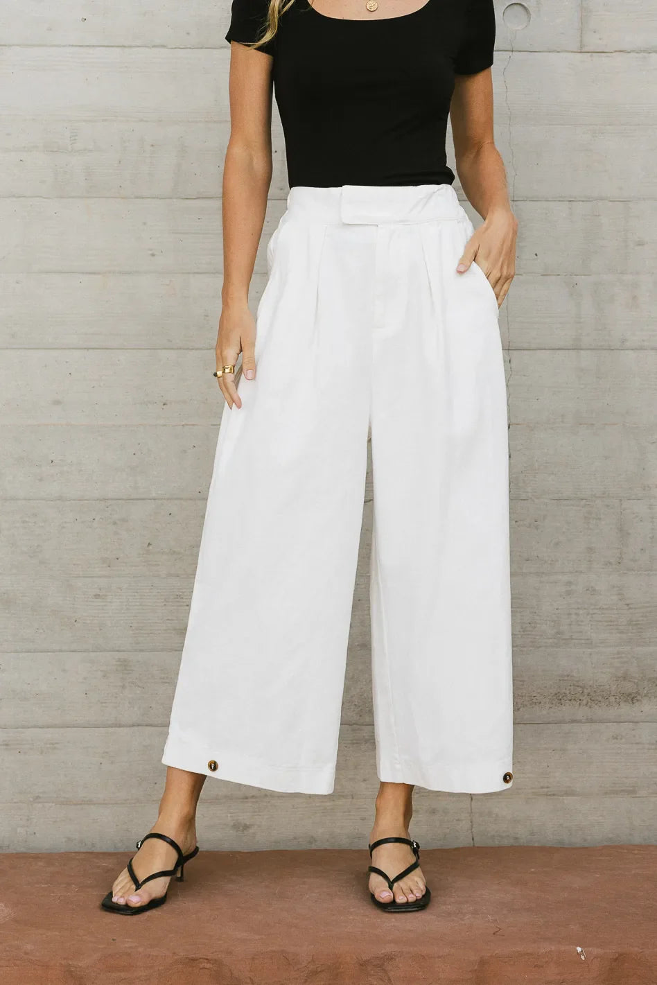 Elke Button Slacks in White - FINAL SALE