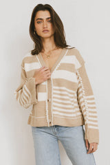 Yannah Striped Cardigan in Camel