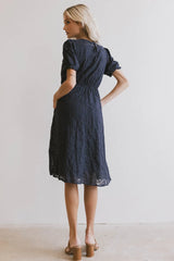 Cecy Embroidered Midi Dress in Navy