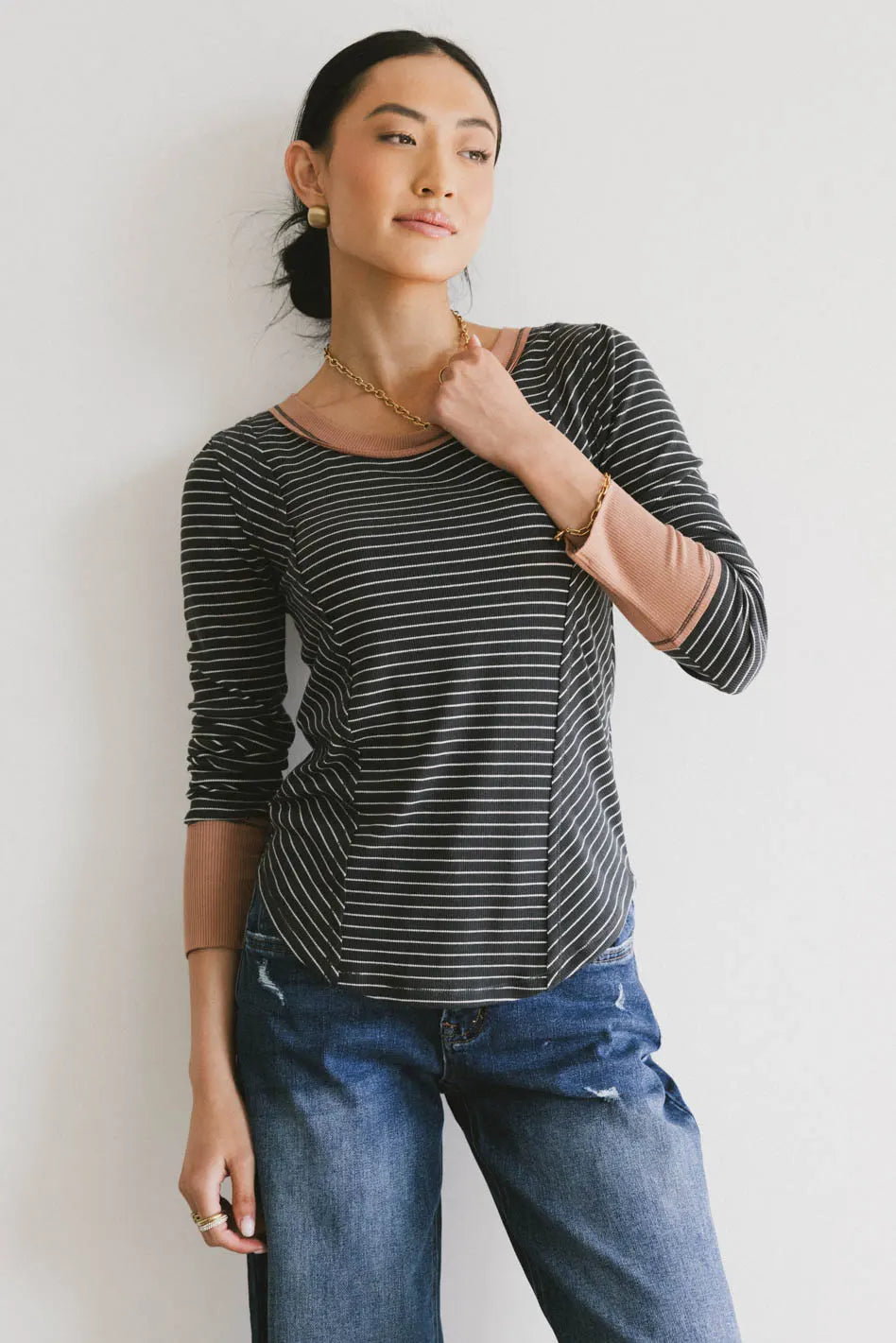 Alexandra Striped Top in Slate