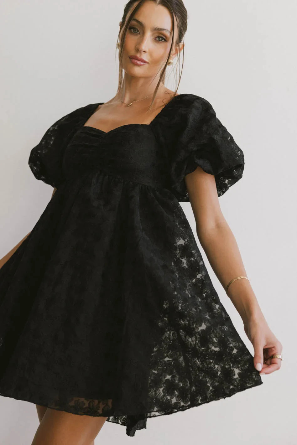 Elodie Floral Babydoll Dress in Black - FINAL SALE