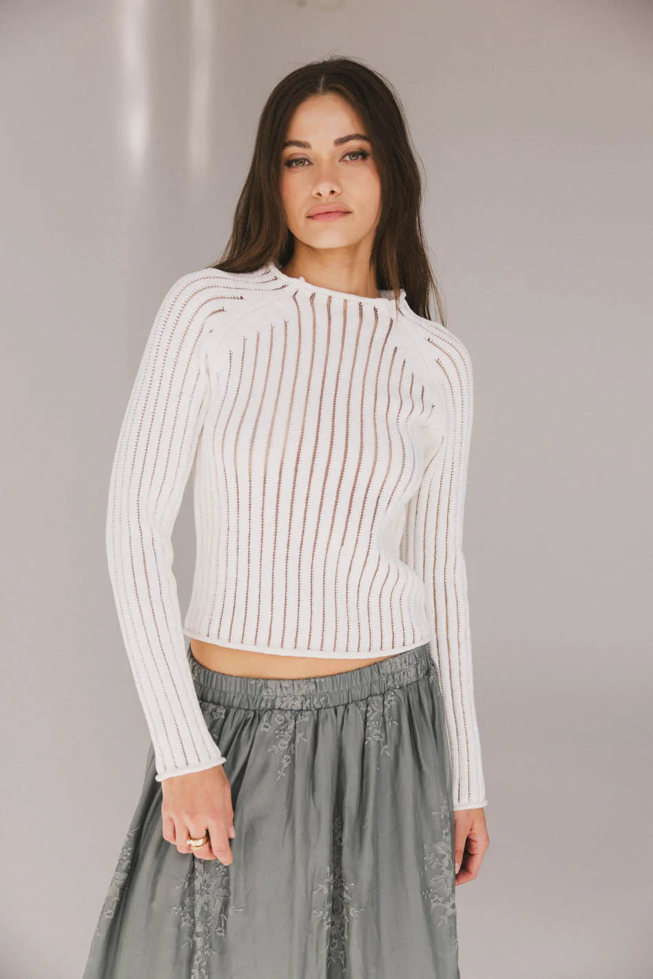 Ruby Striped Sheer Sweater in White