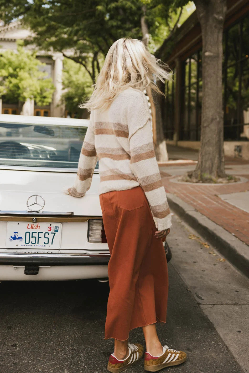 Rylie Denim Maxi Skirt in Rust