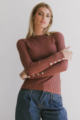 Lonnie Button Sleeve Sweater in Brown - FINAL SALE