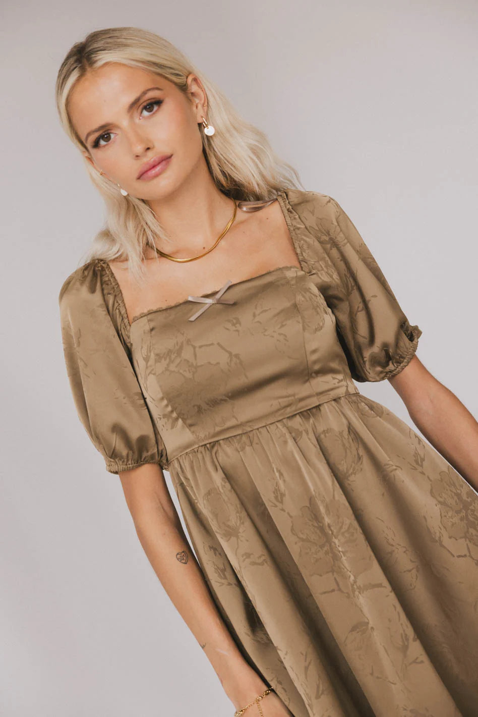 Alexis Satin Mini Dress in Olive