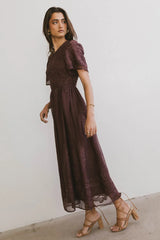 Alora Embroidered Dress in Maroon