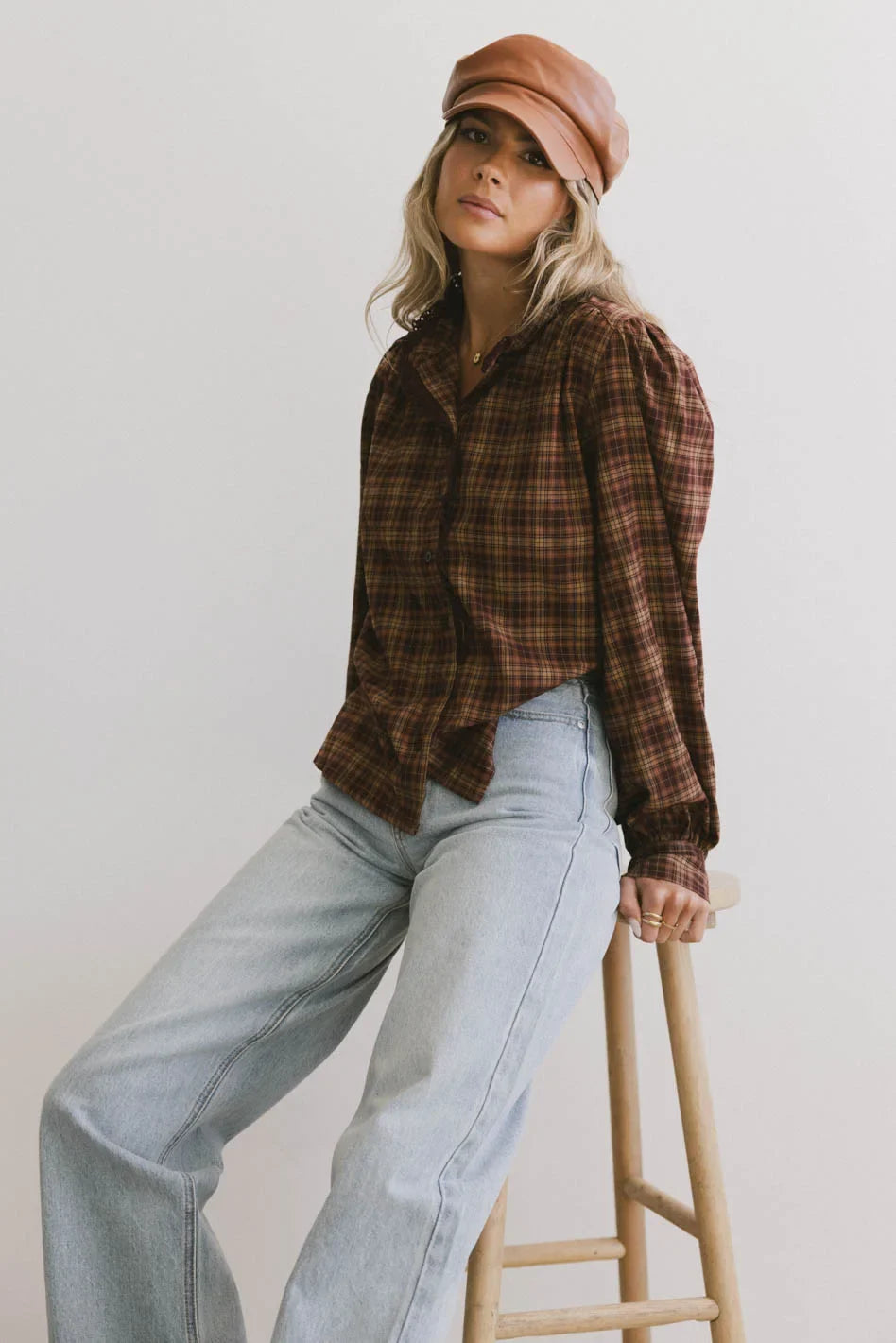 Rue Plaid Button Up in Brown - FINAL SALE