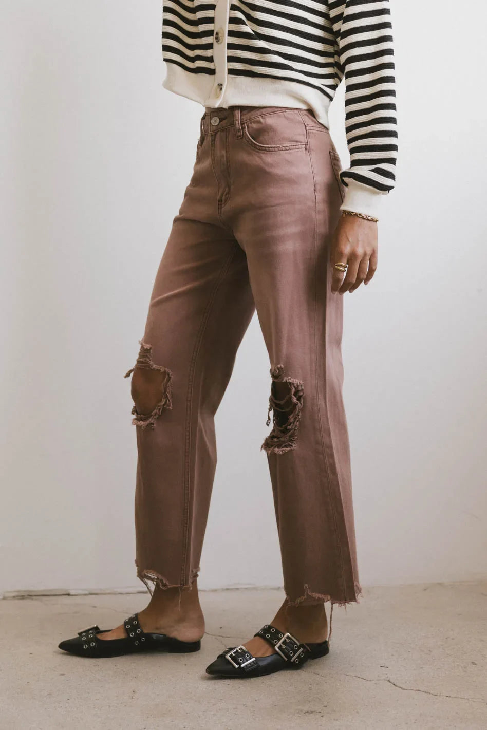 Charlie Distressed Jeans in Mauve - FINAL SALE