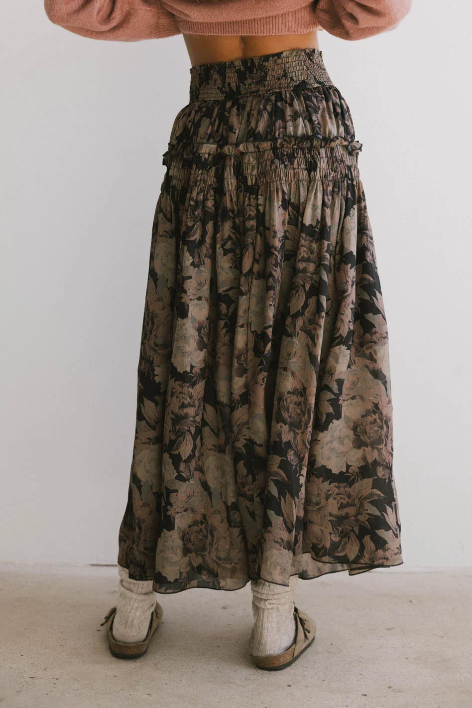 Heather Floral Maxi Skirt in Black