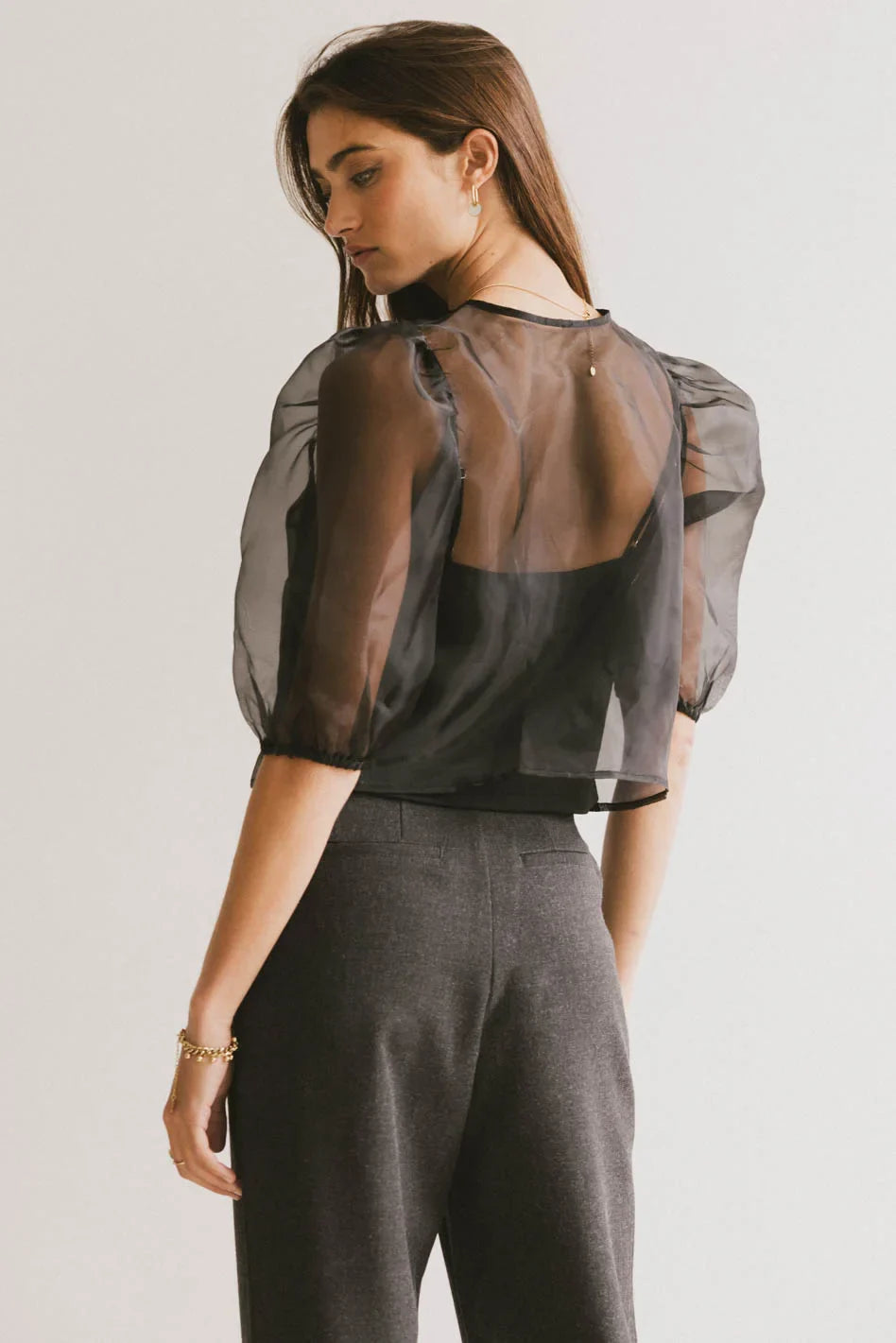 Zuri Sheer Tie Blouse in Black - FINAL SALE