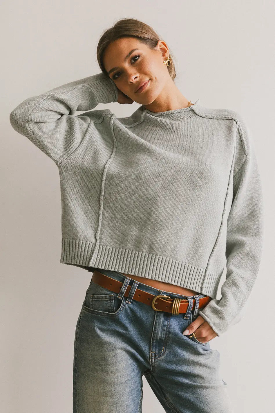 Leander Knit Sweater in Dusty Blue