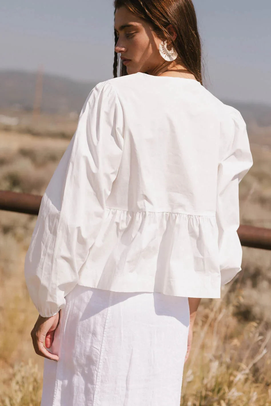 Maggie Peplum Tie Blouse in White - FINAL SALE