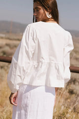 Maggie Peplum Tie Blouse in White - FINAL SALE