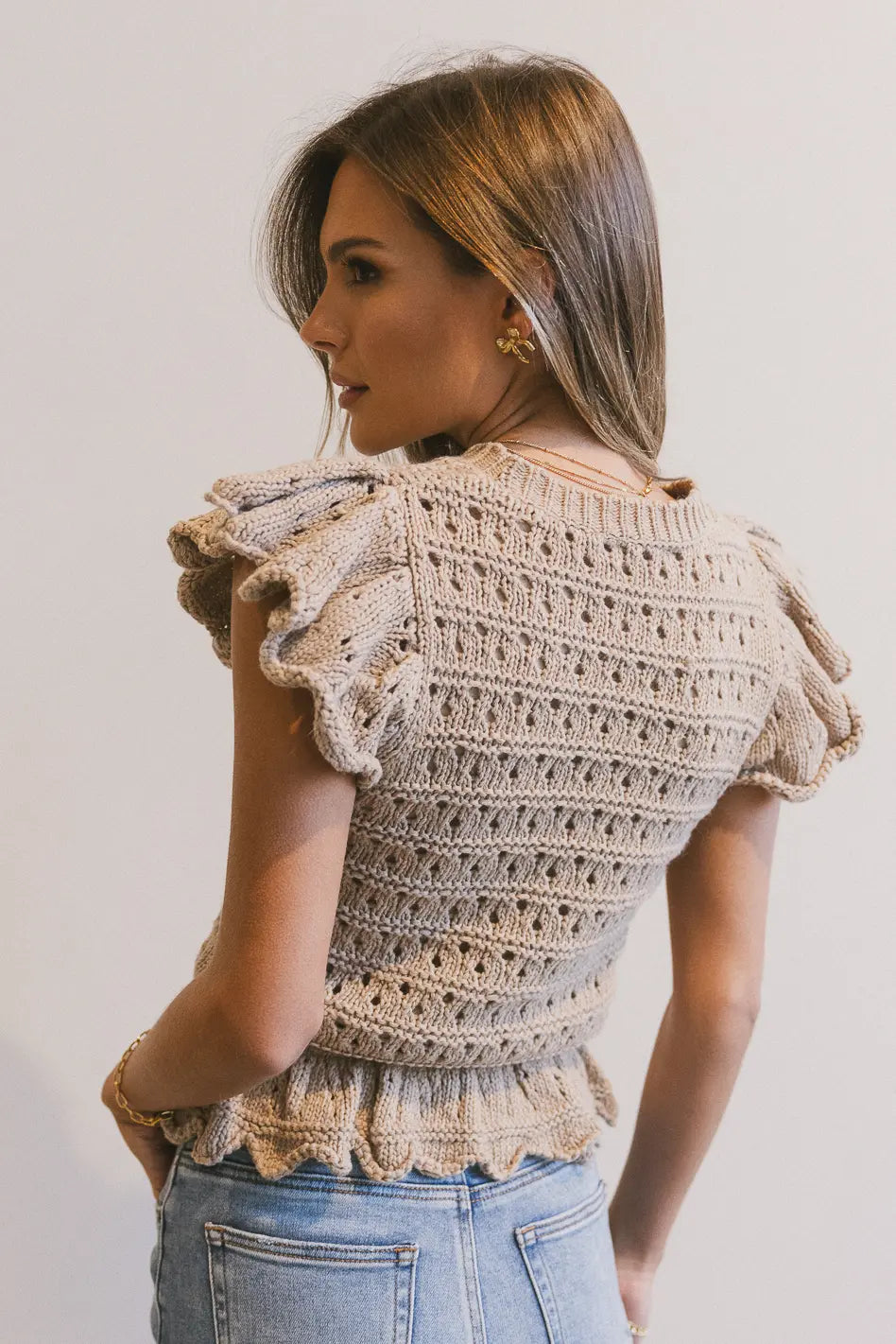 Shelly Ruffle Sweater in Natural