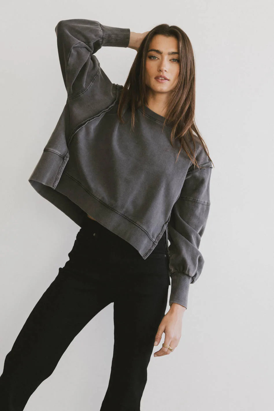 Costello Reverse Seam Crewneck in Charcoal